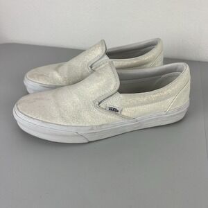 VANS Women's 10 White Glitter Slip On Shoes Casual Bling Bride Concert Party